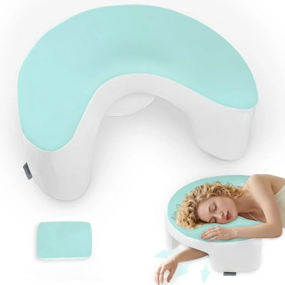 COOKCOK Side Sleeper Pillow with Arm Hole, 2PCS Pillowcase, Ergonomic Cooling Arm Pillow for Adults, Cervical, Neck, Shoulder, Rotator& Cuff, Ideal for Side Sleepers-Blue