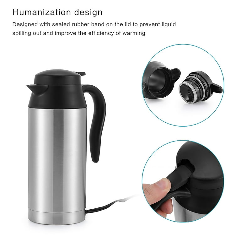 750ml Stainless Steel Car Electric Kettle Coffee Tea For Thermos Water  Heating Cup 12v