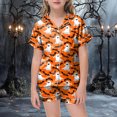 thumbnail image 2 of TOWED22 Halloween Pajamas Girl Silk Pajamas Button Up Shirt and Shorts Satin Pajama Set 2 Piece Loungewear Sleepwear Outfit Sets for 2-13 Years(Orange,6-7 Y), 2 of 5
