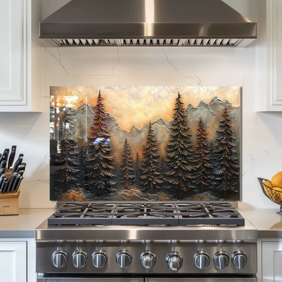 Tempered Glass Backsplash For Kitchen Behind Stove,Stove Back Top Cover,Easy to Clean Glass Splashback, Sink Cover Splash Guard,Home Kitchen Wall Decor