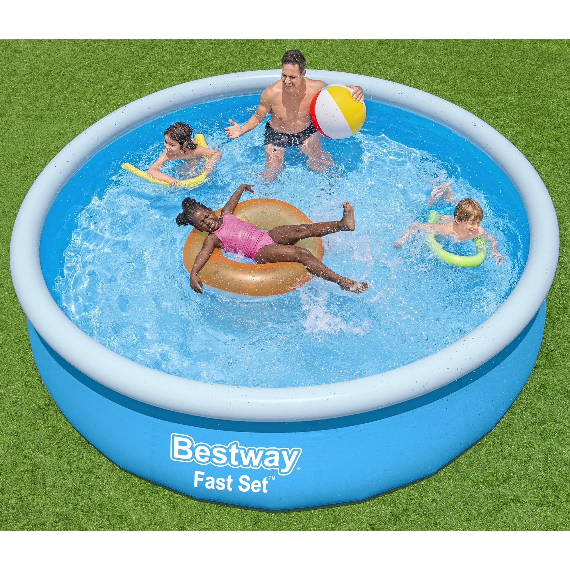 Bestway: Fast Set - 12' x 30" Inflatable Round Pool Set - Blue, Above Ground Swimming, Fill & Rise Setup, Tritech Construction, Filter Pump, Family