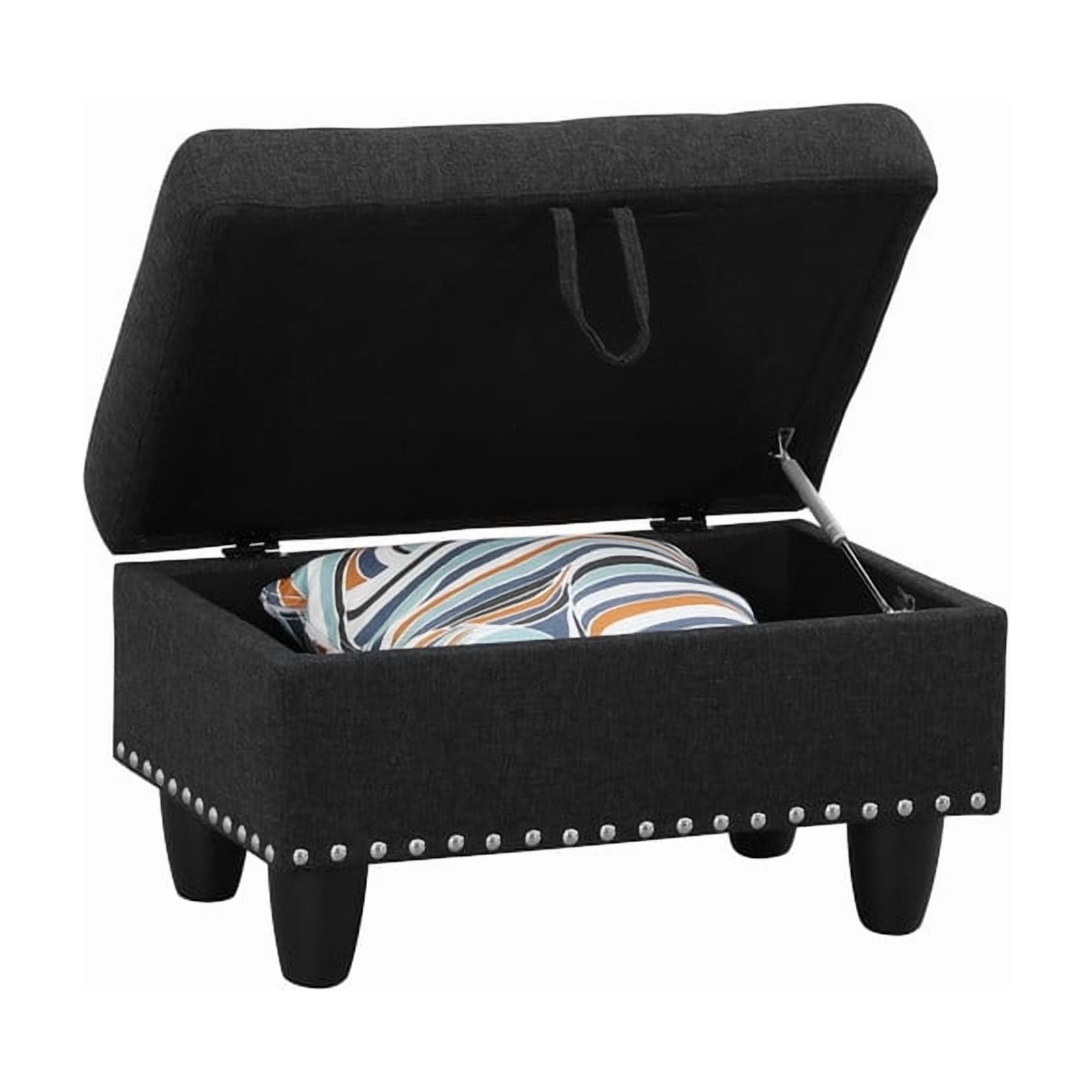 Howcool L-Shape Sectional Sofa with Cup Holders,3-Piece Black Sectional Sofa Couch, Storage Ottoman & 2 Toss Pillows,Nailhead Trim, Right-Facing