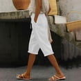 thumbnail image 2 of MLQIDK Pedal Pushers for Women Lounge Pant Trendy Summer Elastic Waist Knee Length Cropped Pants Dressy Casual Linen Capris with Pockets White 2XL, 2 of 6