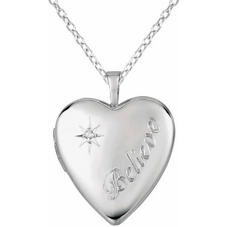 Diamond Accent Sterling Silver Heart-Shaped Locket Believe Pendant
