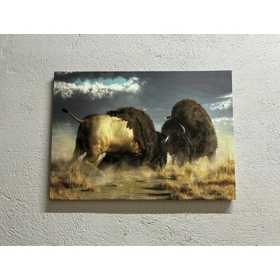 Wild Nature Poster, American Animal Wall Decor, Bison Battle Art Canvas, American Buffalo Artwork, Fashion Canvas Art, Canvas Wall Decor - Rolled Canvas