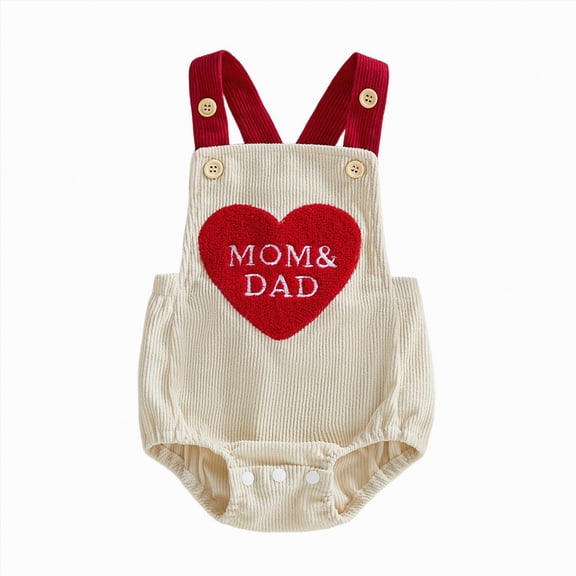 CAICJ98 My First Valentines Mom Day Baby Girl Outfit Heart Bubble Romper Cutest Little Valentines Newborn Overalls (6-12 Months,Beige)