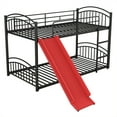 thumbnail image 2 of Kacho Bunk Bed with Slide Twin Over Twin, Metal House Bunk Bed for Kids, Floor Bunk Bed with Ladder and Full-Length Guardrails, Bed for Bedroom Dorm Childroom, No Box Spring Needed, Red, 2 of 7