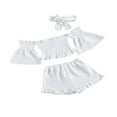 thumbnail image 3 of 3 Pcs Infant Outfits  Baby Girls Off Shoulder Flare Sleeves Tops + Ruffle Shorts + Bowknot Headband, 3 of 6