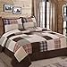 thumbnail image 3 of Cozy Line Home Fashions Brody Farmhouse Ensemble de Literie Courtepointe Réversible à Carreaux Chocolatés Rayés Véritable Patchwork, Couvre-Lit Couvre-Lit (Grille Brune, Lit Simple - 2 Pcs), 3 of 4