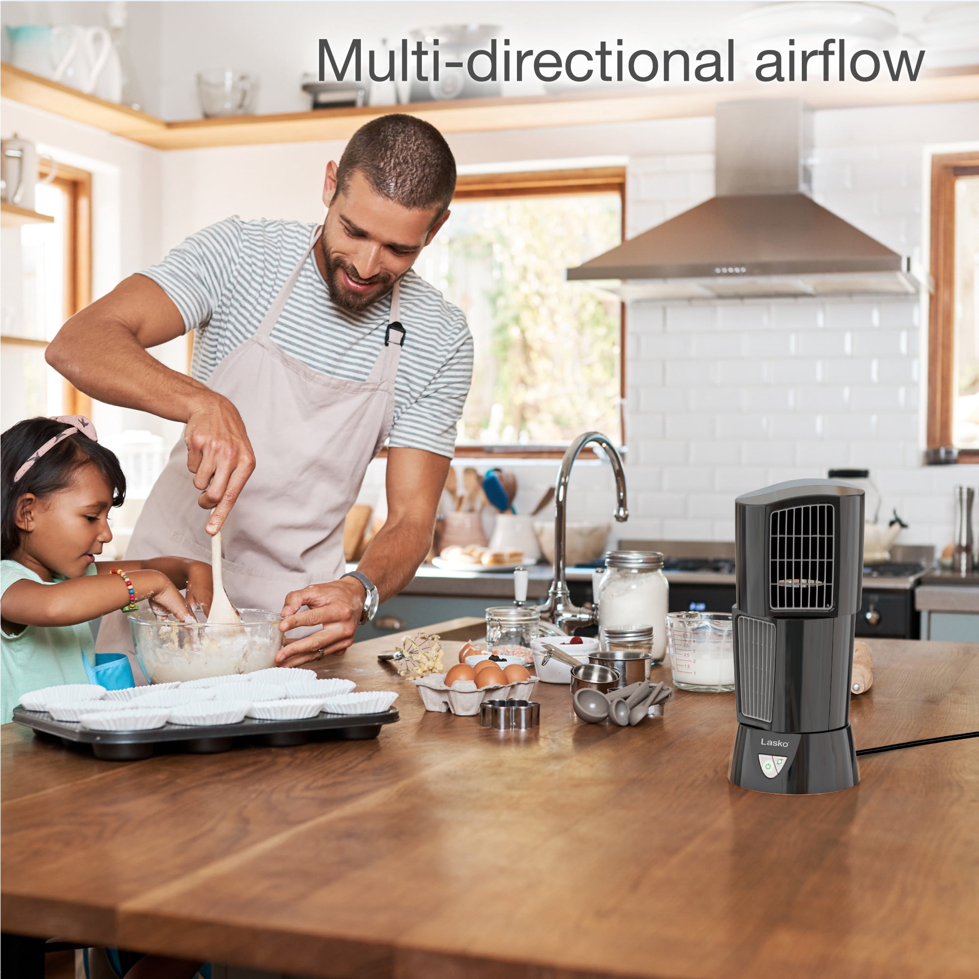 Lasko Platinum Wind Tower 14" 3-Speed Oscillating Table Tower Fan with Pivoting Airflow, Portable Desktop Fan, Black, 4916