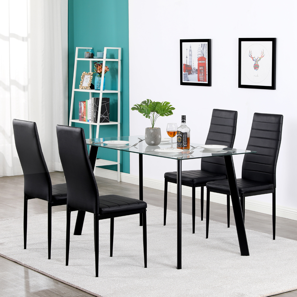 Dining Table Set for 4, Seizeen 5 Pieces Dining Room Set, Glass Dining
