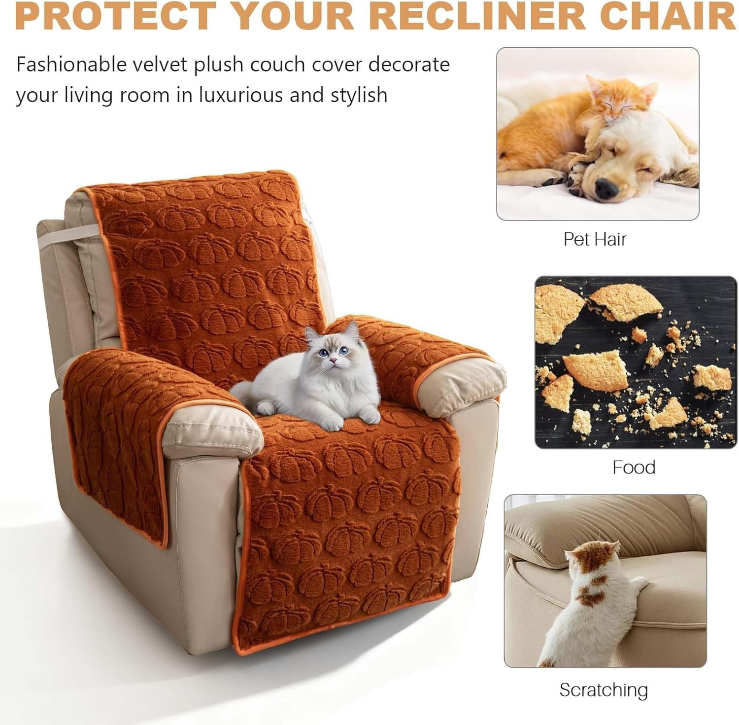 TOPCHANCES Plush Recliner Chair Cover, Faux Rabbit Fur 1-Seater Sofa Cover, Washable Armchair Protector with Adjustable Elastic Belt for 23 Inches Recliner (Coffee)