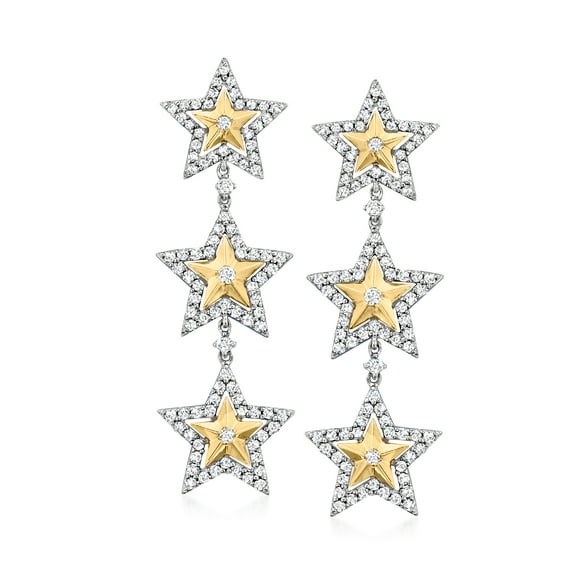 Ross-Simons 1.28 ct. t.w. Diamond Star Drop Earrings in 14kt 2-Tone Gold, Women's, Adult