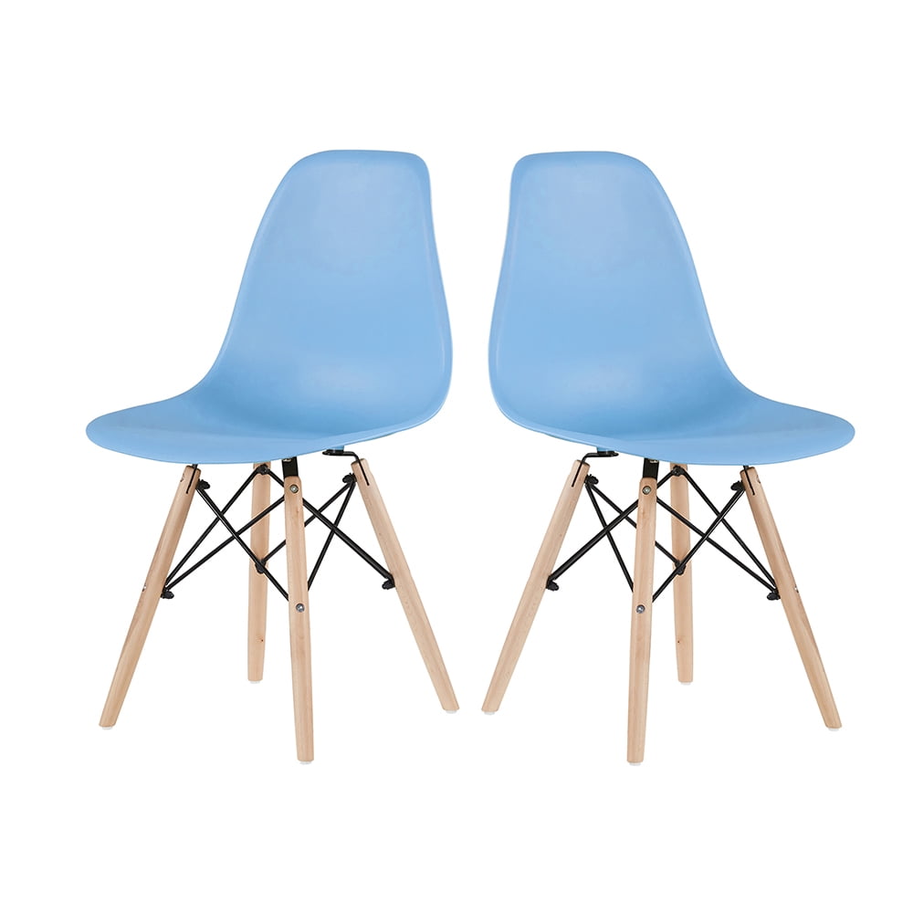 Kepooman 2 PCS Modern Armless Dining Chairs with Wood Legs, Light Blue