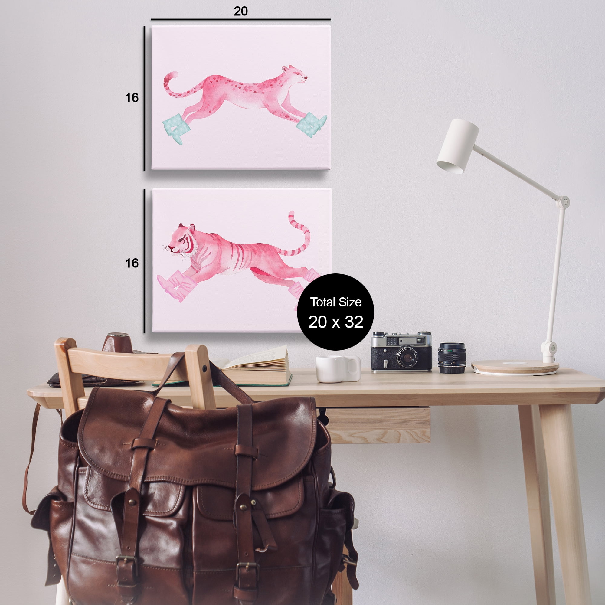 Stupell Industries Sprinting Jungle Animals in Boots Animals Painting Wrapped Canvas Art Print Wall Art, 20 x 16, Set of 2