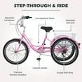 thumbnail image 4 of LILYPELLE 24" Adult Tricycle 7 speed, Three Wheel Bikes for Adults 400lbs,Low-Step Through Trike Cruiser for Exercise Shopping Outdoor Activities,Pink, 4 of 12