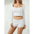 thumbnail image 5 of Suealasg Women Pajama Set, Long Sleeve Bow Crop Top with Low Waist Shorts Sleepwear Loungewear, 5 of 9