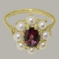 thumbnail image 5 of LBG British Made 10k Yellow Gold Natural Garnet & Cultured Pearl Womens Anniversary Ring - 33 size options - Size 10.25, 5 of 6