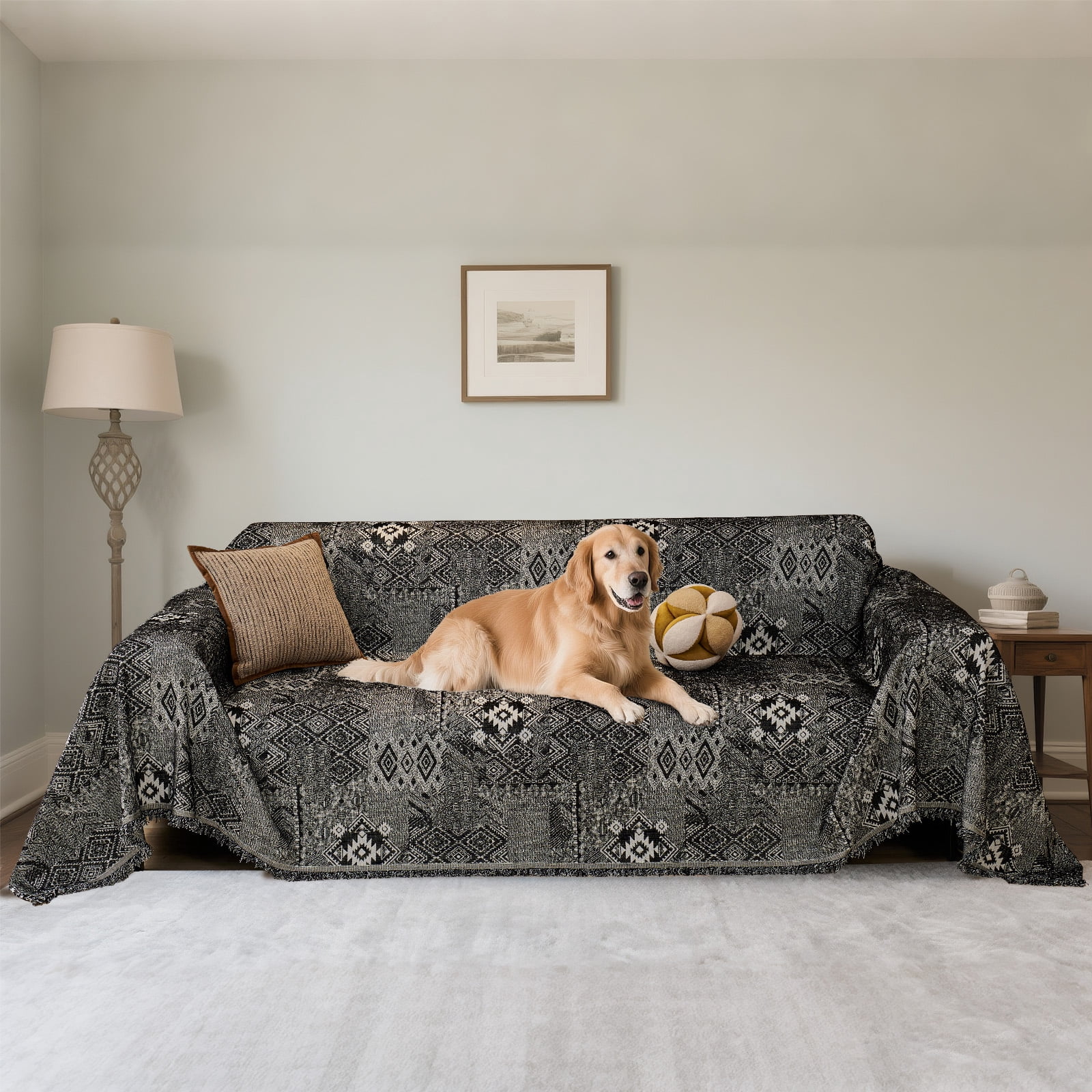 Sanmadrola Reversible Sofa Covers for Sectional Sofa, Couch Slipcover for Dogs Pet, Chenille Throw Covers with Tassels, Loveseat Futon L Shaped Couch Cover Washable Furniture Protector, 71" x 134"