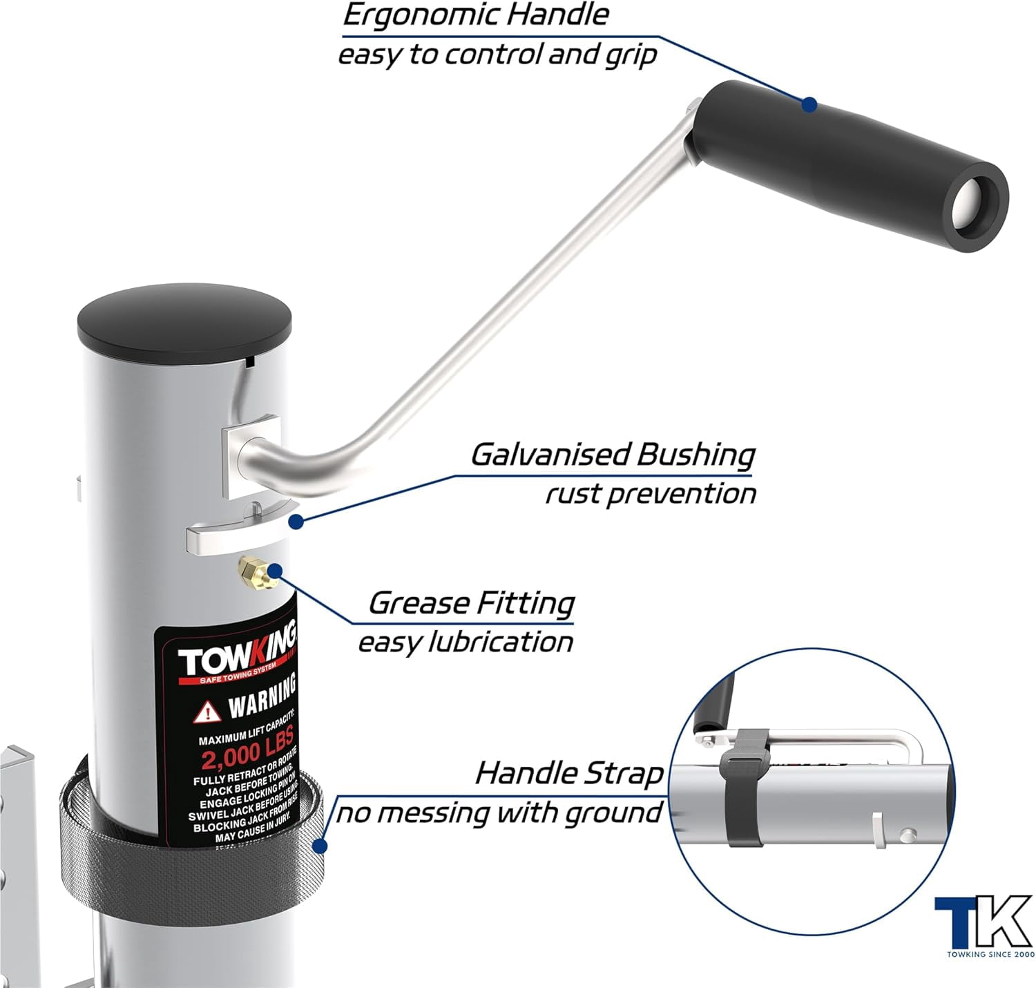 TOWKING 2000 lbs Upgraded Boat Trailer Jack, 10" Lift, Bolt on Trailer Jack for RV, Boat and More, Silver