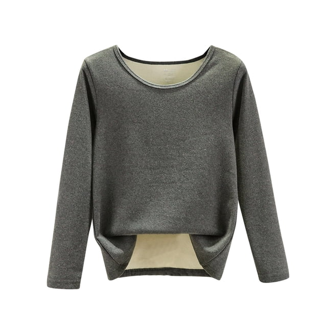 MIASHUI Femmes Automne Hiver Décontracté Manches Longues Col Rond Multicolore sous-Vêtement Thermique Épais Couche de Base Chaude Gris,TTG