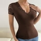 thumbnail image 5 of Tops Para Mujer Blusas Casuales Elegantes Camisas de Moda Color Sólido Cuello en V Costura de Encaje Camiseta de Manga Corta Top Slim Fit Blusa Corta Jersey Odeerbi ODB154990, 5 of 9