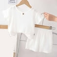 thumbnail image 2 of Odeerbi Toddler Boys Summer Cotton Linen Outfits Toddler Kids Baby 2025 Casual Solid Crepe Gauze T-shirt Short Sleeve Shorts Set White 18-24 Months, 2 of 4