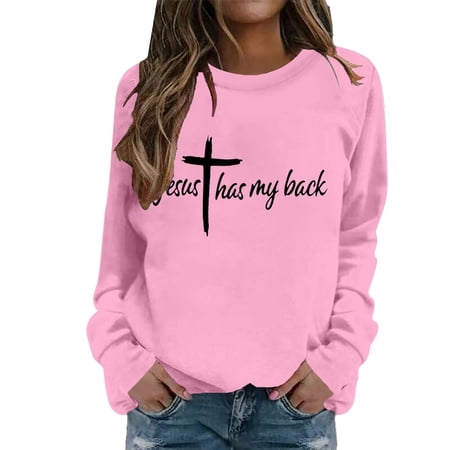 FYEGRE Christian Sweatshirt Womens Jesus God Pullover Bible Verse Crewneck Sweatshirts Religious Cross Graphic Shirts Pink M