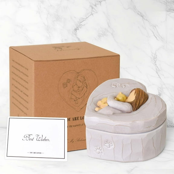 Memorial Keepsake Box for Cat Lovers, Jewelry Box with Cat Figurine and Paw Print Design