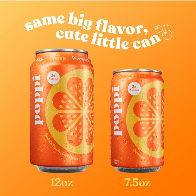 poppi Orange Prebiotic Soda Mini Can, 7.5 fl oz Can, 6 Pack Cans