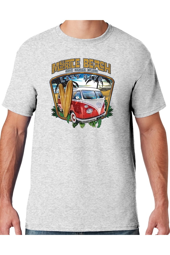 Mens LAZY DAYS MYRTLE BEACH South Carolina T-shirt, Medium Ash Grey