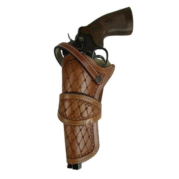 Leather Holster Long Barrel Western Gun Cover Diamond Tooled Tan - Left Handed
