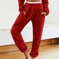 thumbnail image 3 of Fuzzy Fleece Pants for Women Winter Casual Loose Plush Pajama Pants Solid Color Plus Size Sleepwear Stretch High Waist Sweatpants, 3 of 6