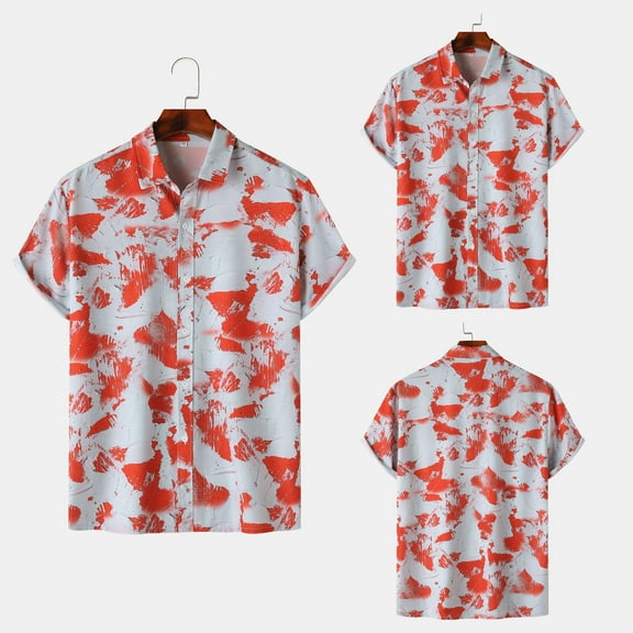 ALLLIST Casual Shirts for Men Collared Short Sleeve Button Down Shirts Red Tie Dye Clothing for Men