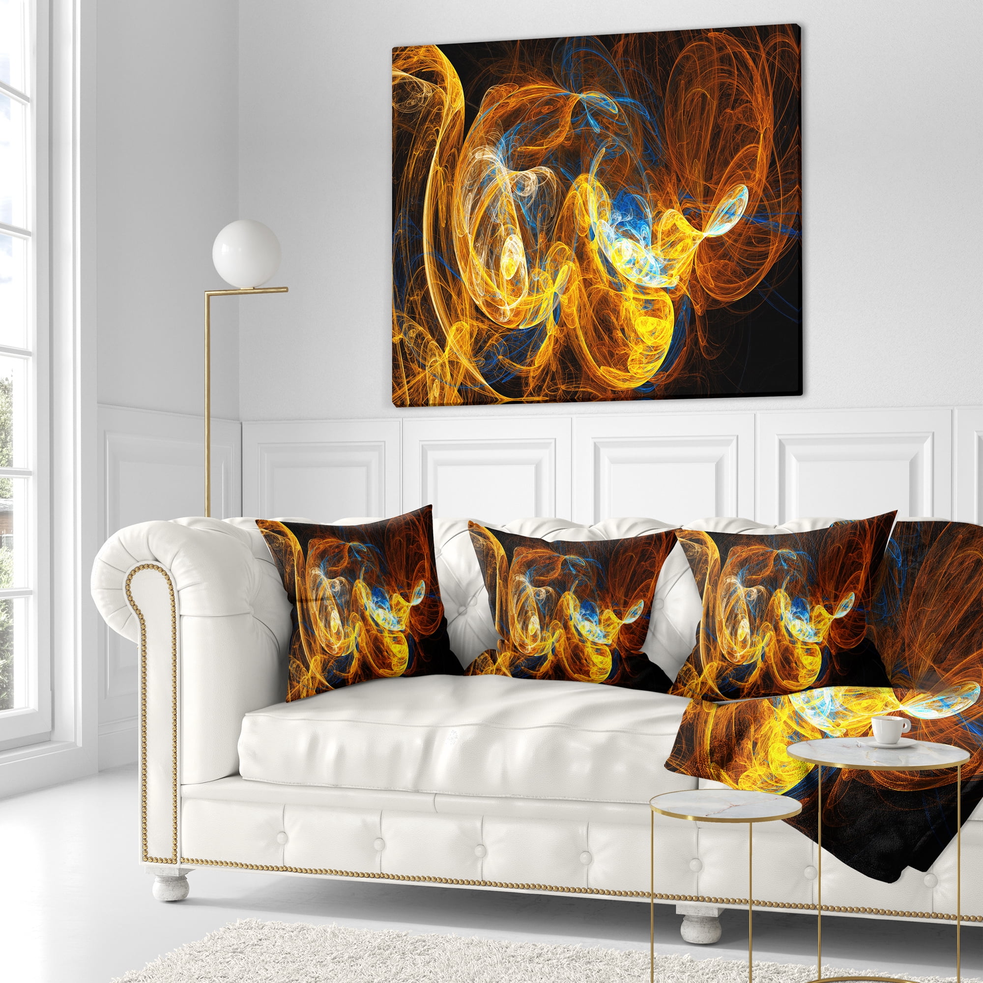 Designart Fractal Smoke Texture Orange - Abstract Throw Pillow - 16x16