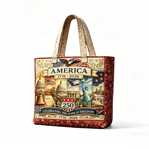 Luckky 250th Anniversary Tote Bag,1776-2026 Patriotic Quilted Shoulder Bag