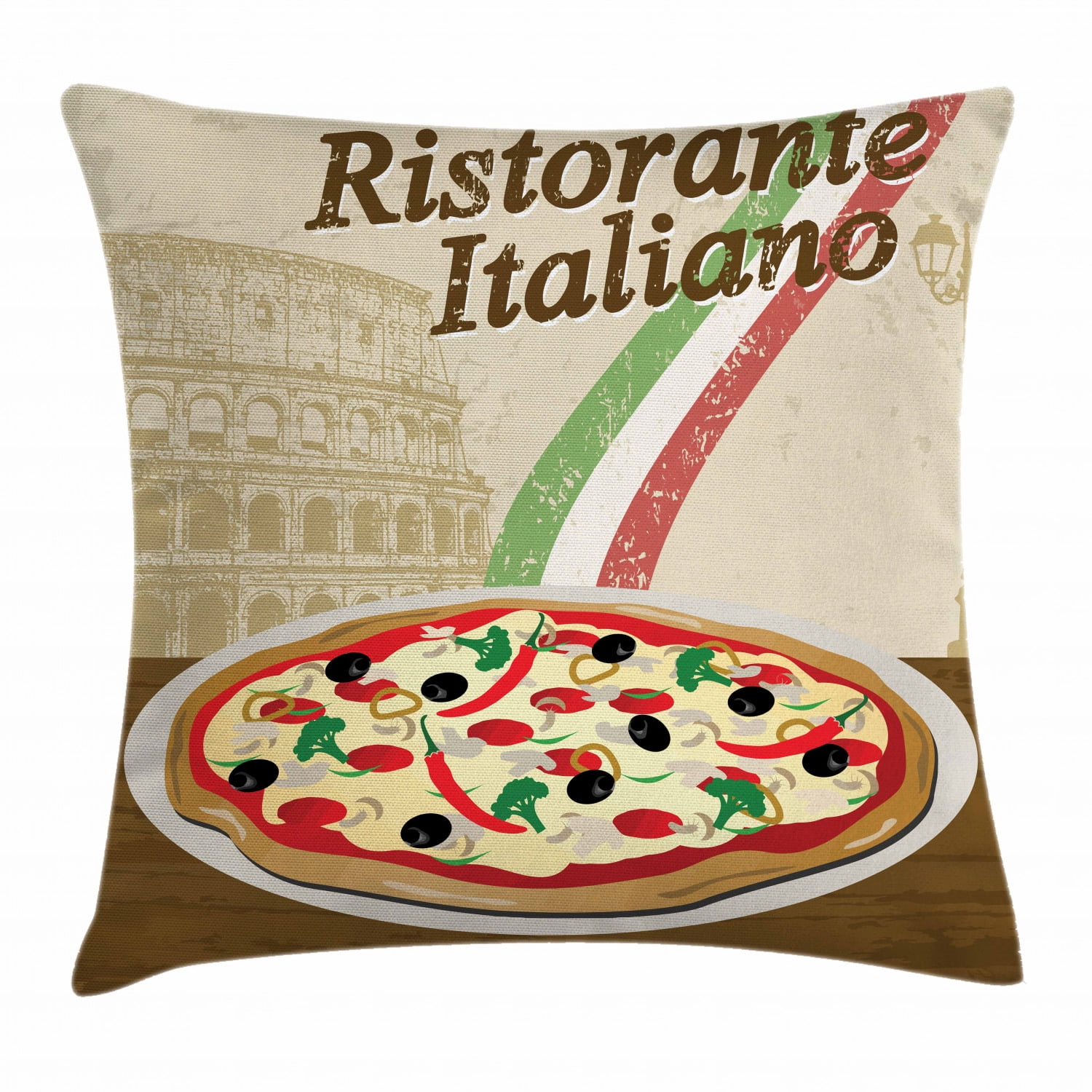 Pizza Throw Pillow Cushion Cover, Ristorante Italiano Concept with
