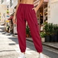thumbnail image 2 of Iugvhana Womens Casual Jogger Pants Textured Loose Fit Elastic Waist Drawstring Multi Pocket Outdoor Sports Hiking Travel Cargo Pants Wine M, 2 of 8