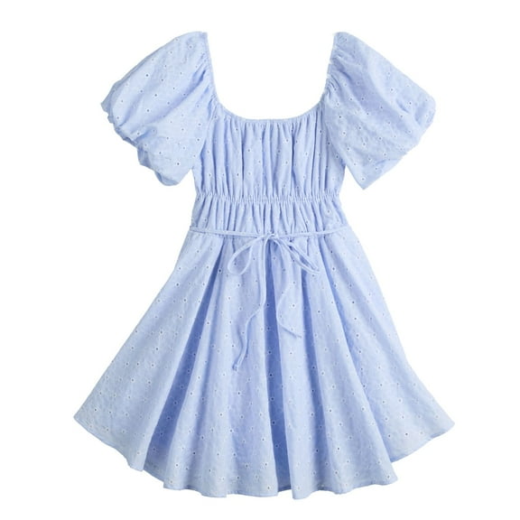 Girls 7-16 Poppies & Roses Bubble Sleeve Smocked Dress, Girl's, Size: 14, Blue