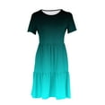 thumbnail image 6 of Sakmal Crew Neck Casual Dresses for Women Blue Long Loose Fit Tiered Short Sleeve Gradient with Pocket Sundress, 6 of 6