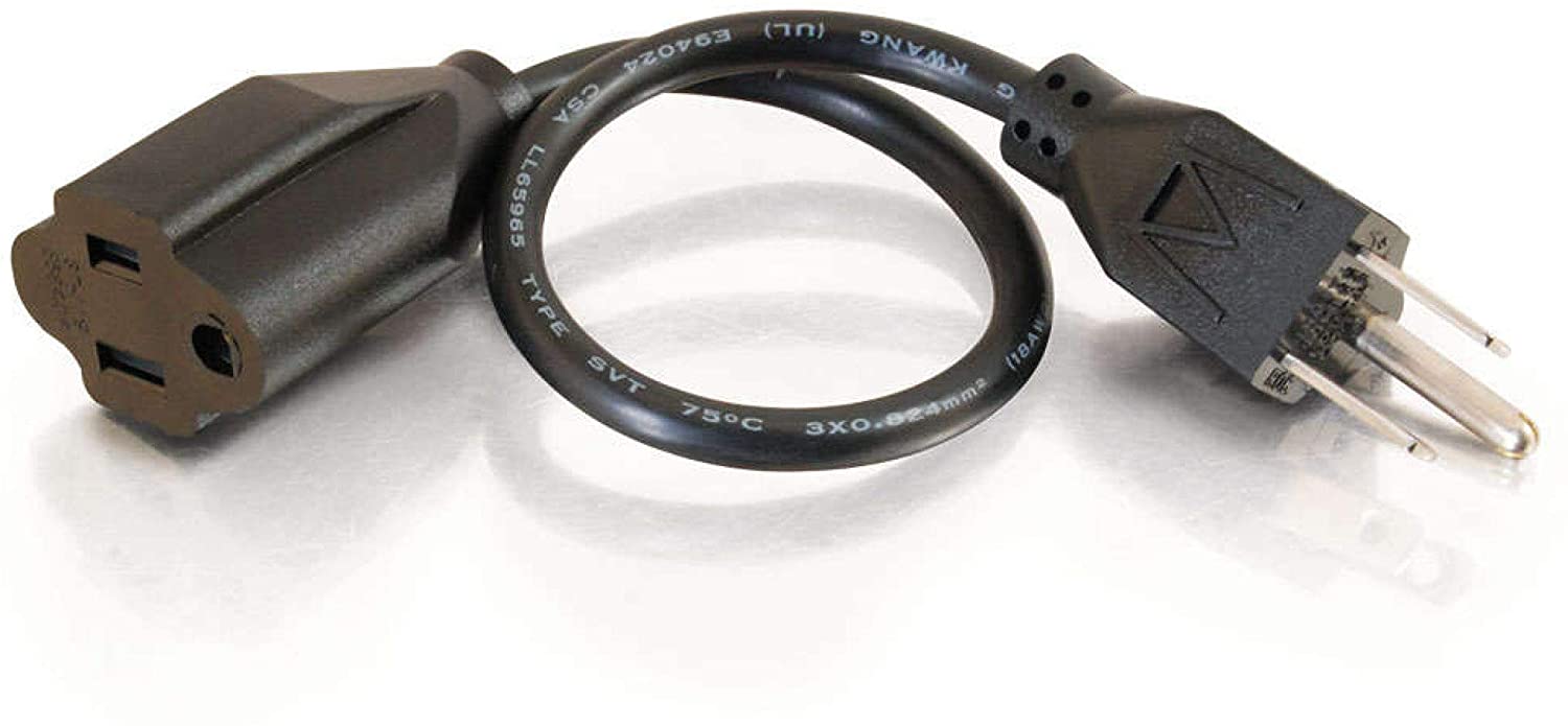 Power Cord, Short Extension Cord, Power Extension Cord, 18 AWG, Black