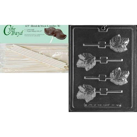 Cybrtrayd Leaf Lolly Fruits and Vegetables Chocolate Candy Mold with 50 4.5-Inch Lollipop