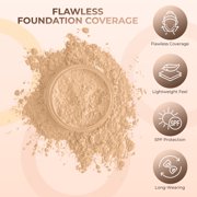 FOUNDATION with FLAWLESS FACE BRUSH Mineral Makeup (WARM Neutral Shade-Most Popular) Matte Natural Loose Powder Bare Skin Cosmetics Full Coverage Long Lasting All Skin Types SPF 18