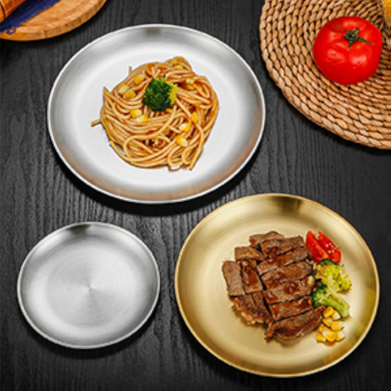KAMUGO Stainless Steel Plates 9 inch 304 Metal ,Dinner Plate Sets for Kitchen ,Camping Plates 8Pcs for Picnic, Outdoor Party