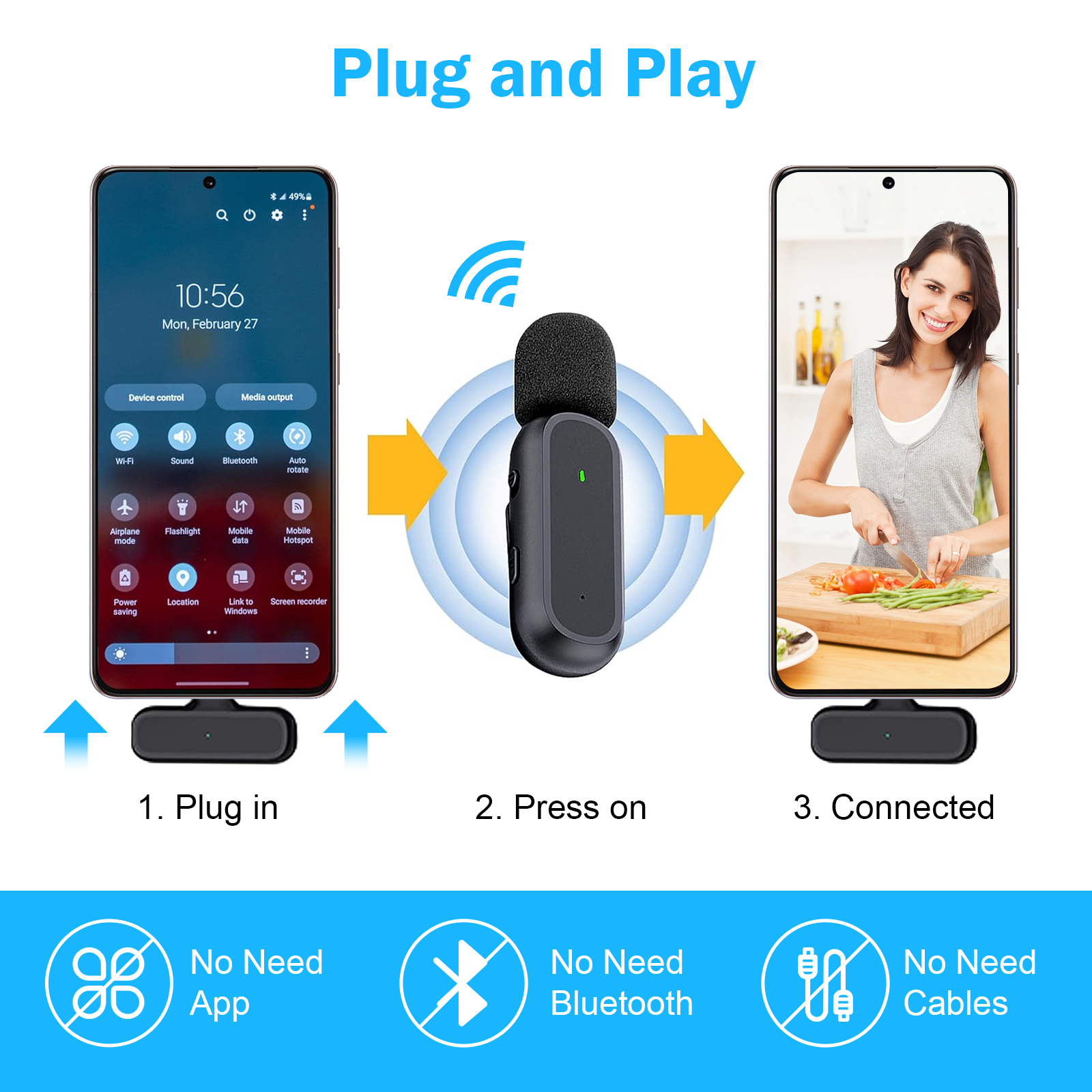Professional 2.4GHz Dual Wireless Lavalier Microphone Kit w/Charging Case - Noise Cancelling Clip Mic for Android, Type-C Phones, Live Streaming, YouTube Videos