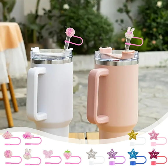 XiYing Reusable Silicone Straw Covers, 10Mm Drinking Straw Topper Protector Plugs, Splashproof Seal for Travel & Parties, 6-Piece Set