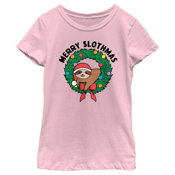 Girl's Lost Gods Merry Slothmas Graphic Tee Light Pink X Large