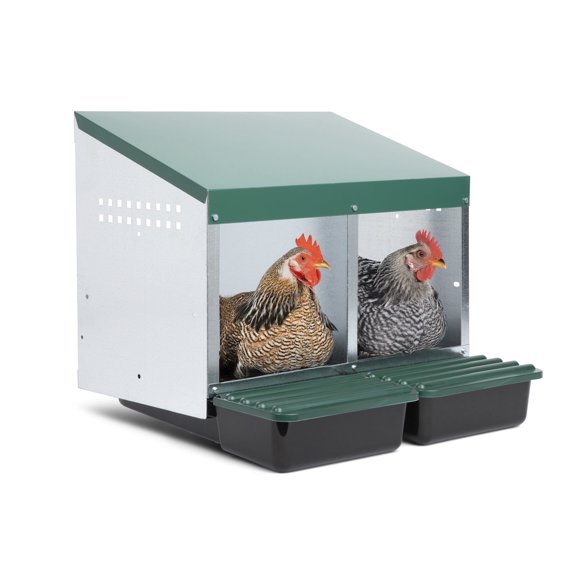 Homestead Essentials 2 Compartment Compact Rollout/Rollaway Chicken Nesting Box with Protective Egg Laying Collection Lids (10 Hens)