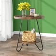 thumbnail image 4 of Mid Century Modern Round End Table with Lower Shelf Black Metal Frame Wood Top Industrial Side Table Nightstand for Living Room Bedroom Small Space Furniture 20 Inch Diameter, 4 of 7