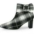 thumbnail image 2 of Unique Bargains Plaid Pointy Toe Bow Decor Zipper Chunky Heels Ankle Boots for Women Black 8, 2 of 7